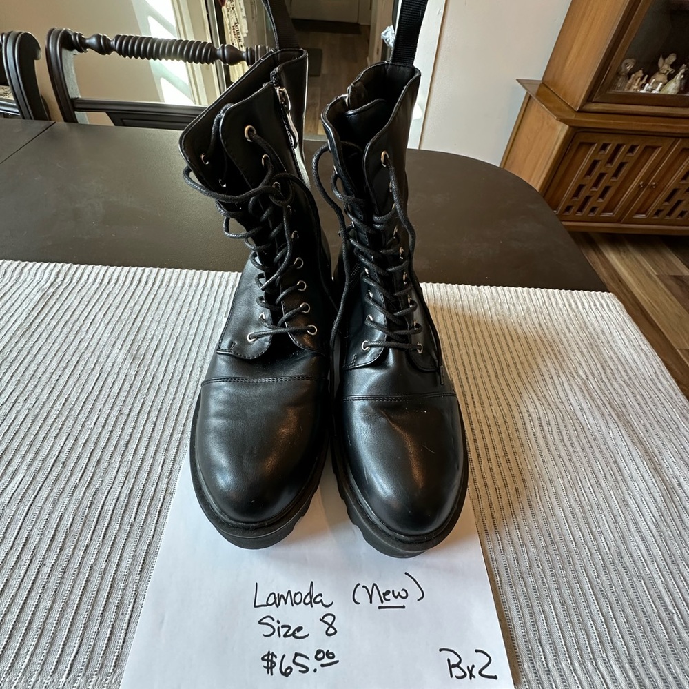 Lamoda Black Womens Lace-Up Tactical Boots
